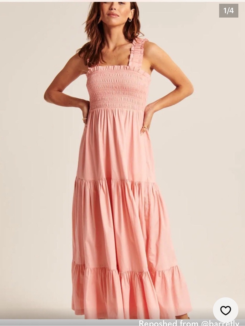 Abercrombie & Fitch Peach  Smocked Ruffle Strap Tiered Maxi Dress S 57328